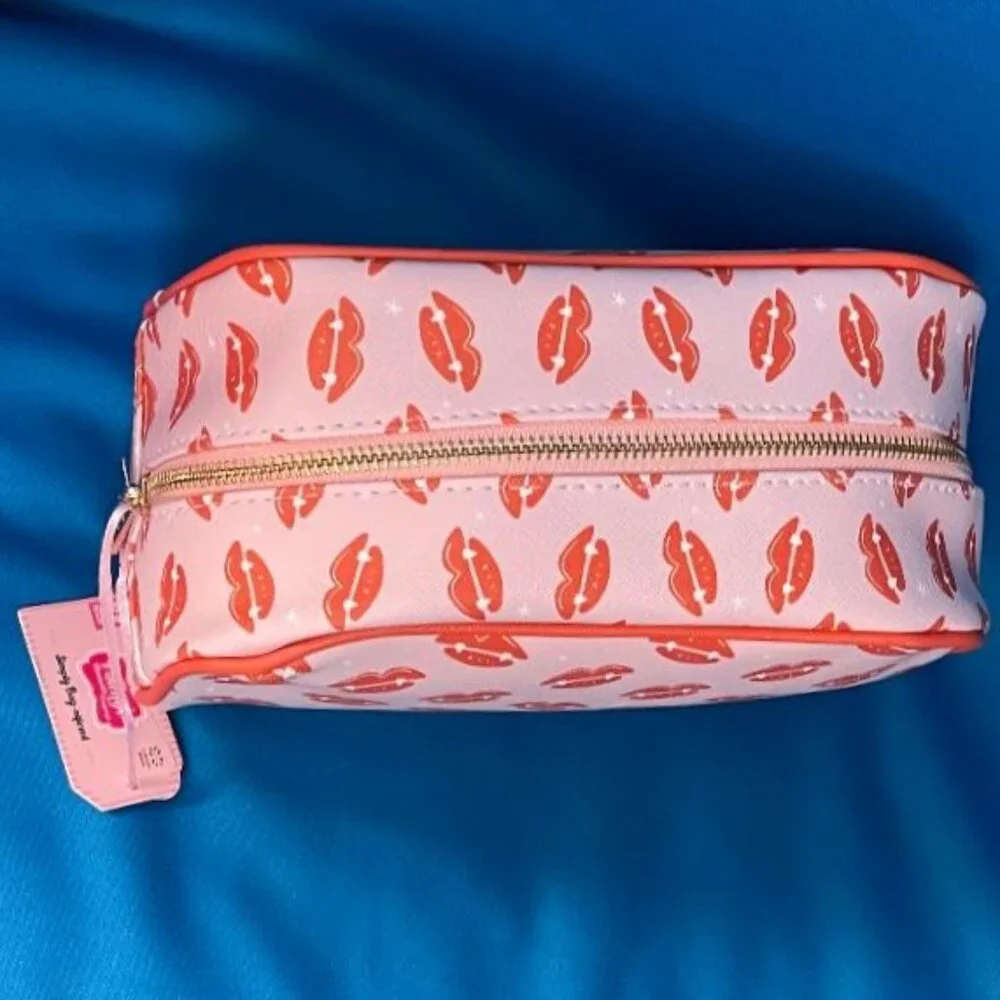 NWT ~ THE VINTAGE COSMETIC CO PINK RED LIP COSMETIC MAKE - UP TRAVEL BAG / CASE